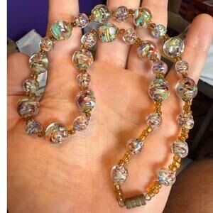 Vintage Murano Venetian Sommerso Glass Beaded Multicolor Necklace 19”